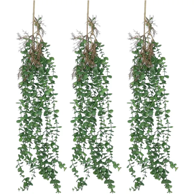 Bellatio Design Kunstbloem/kunsttak Eucalyptus hangend - 3x - 97 cm - groen - kunst hangplanten