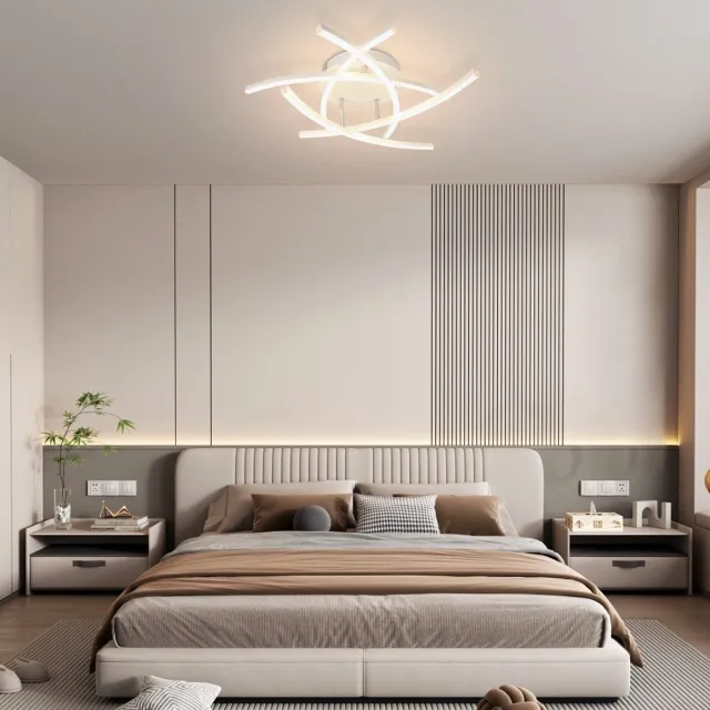 NETTLIFE Plafondlamp LED - Wit - 32W - 5 Lichts - 3000-6500K Dimbaar - Moderne Woonkamerlamp - Metaal - met Afstandsbediening voor Slaapkamer | Keuken | Gang | Eetkamer