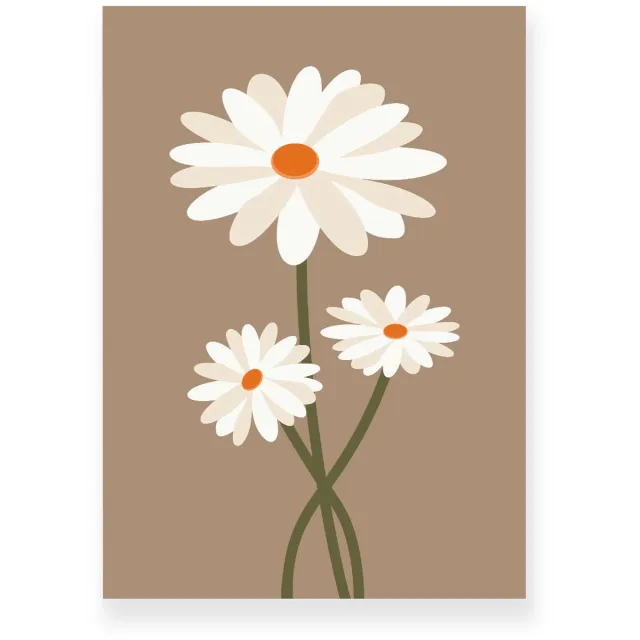 Yisual Aluminium plaat 20x30 cm - Poster - Madeliefjes - Bloemen - Planten - Wit - Bruin - Minimalistisch - Botanisch - Muurdecoratie - Wanddecoratie