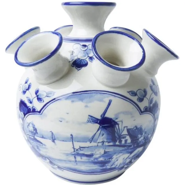 Heinen Delfts Blauw Tulpenvaas - Molen - 16 cm Delfts blauw