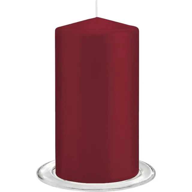 Trend Candles Stompkaarsen met glazen onderzetters set van 2x stuks bordeaux rood 8 x 15 cm