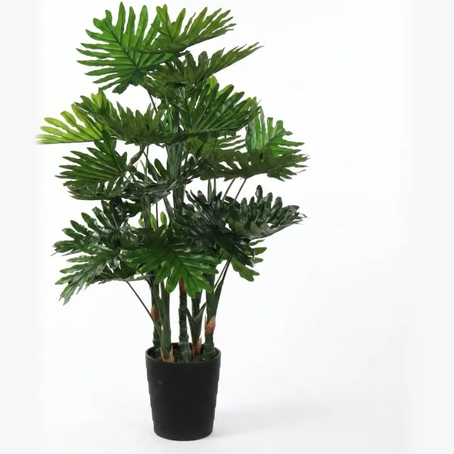 Cheqo Kunstplant Philodendron - Kunstplant voor Binnen - Grote Kunstplant in Pot - Nepplant - Kunstboom - Kamerplant - Onderhoudsvrije Plant - Decoratie voor Woonkamer - Kantoor en Hal - Groene Plant met Grote Bladeren