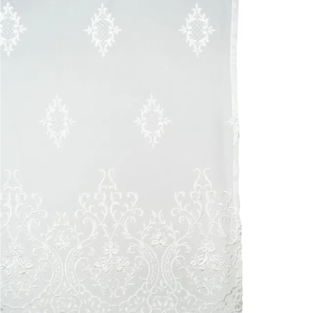 Pimlico Gordijn / Vitrage Audrey - Kant met Borduursel - Scallop Rand - Off-White - 60x80 cm - Pimlico wit