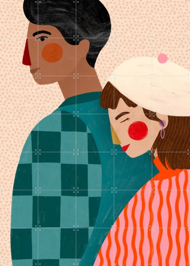 IXXI Bea Muller Be My Valentine, Bea Müller & Various - 100 x 140 cm - Grote wanddecoratie en posters - Speels, Modern, Kleurrijk, Geometrische Rood / Groen