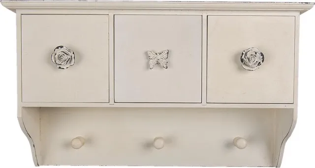 Clayre & Eef Wandkapstok 3 Haken 41x12x24 cm Wit MDF Bloemen