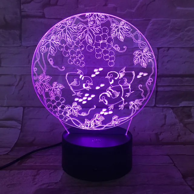 MC Living 3D Led Lamp Met Gravering - RGB 7 Kleuren - Vogels