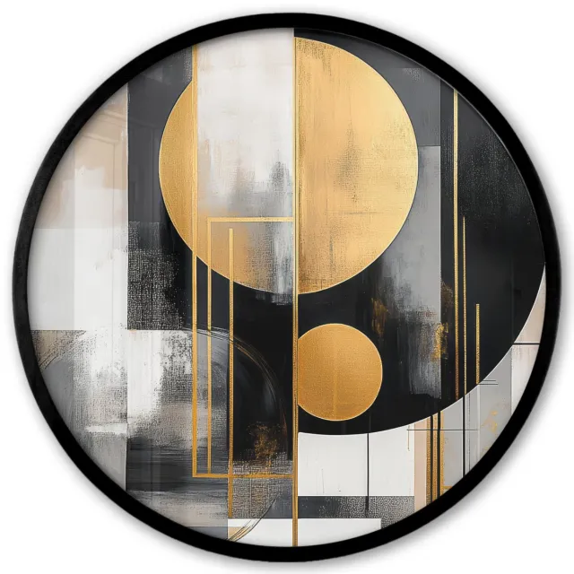 FrameYourWall Poster in lijst Rond - Fotolijst 40x40 cm - Posters - Abstract - Goud - Zilver - Vormen - Aesthetic - Modern - Ronde posterlijst zwart - Decoratie - Wanddecoratie woonkamer - Muurdecoratie slaapkamer Abstracte vormen