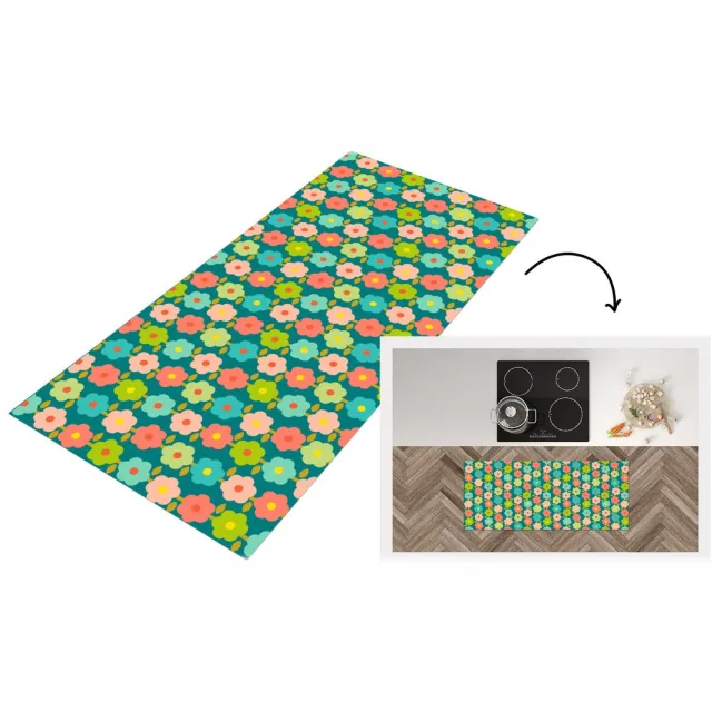 KitchenYeah Keukenloper - Keukenmat vinyl Patroon - Bloemen - Retro - Jaren 70 - Keukenmatten loper - Keuken vloerkleed tapijt