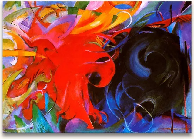 Grootmeesters ® Handgeschilderd olieverfschilderij - olieverf op canvas - Franz Marc 'Het Gevecht' rood
