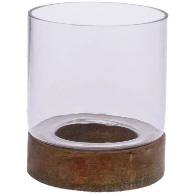 Meander Votive glass with wooden base Ø10x12cm Multi