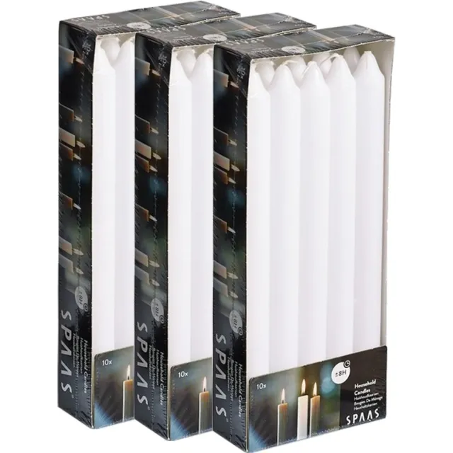 Spaas Dinerkaarsen wit - 30x stuks - 24 cm - 8 branduren - lange kaarsen - tafelkaarsen