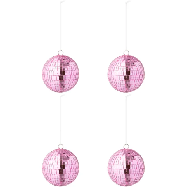 J-Line kerstbal Spiegel - glas - roze - large - doos van 4
