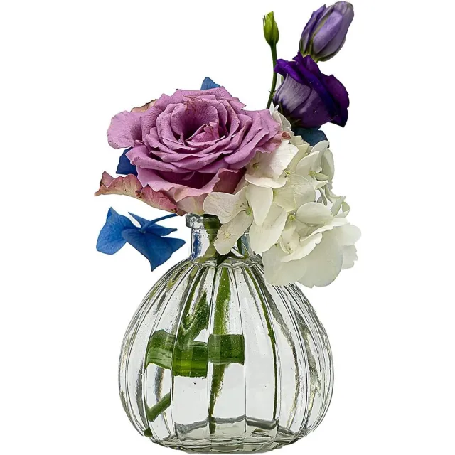Famanu Kleine vaas bloemen tafelvaas decoratie bruiloft party deco set fles helder glas (6 stuks) transparant