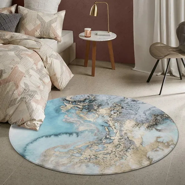 Famanu Rond tapijt marmerpatroon faux wol antislip vloerkleed voor woonkamer en slaapkamer Blauw