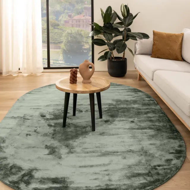 Paon Brillant Viscose vloerkleed ovaal - Pearl azuurblauw 300x400