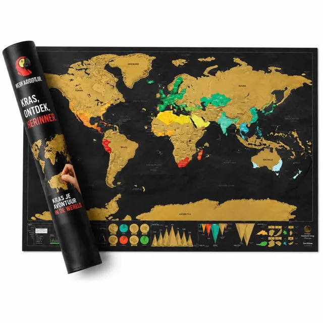 RedParrot Kraskaart Wereld XXL - Landen Krassen - Reis Poster - Vakantie Zwart