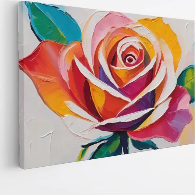 Saammp Canvas Schilderij - gekleurde Roos - Bloemen - Abstract - 70x50 - Foto op canvas - Wanddecoratie - Muurdecoratie Woonkamer - Kantoor Decoratie Multicolor