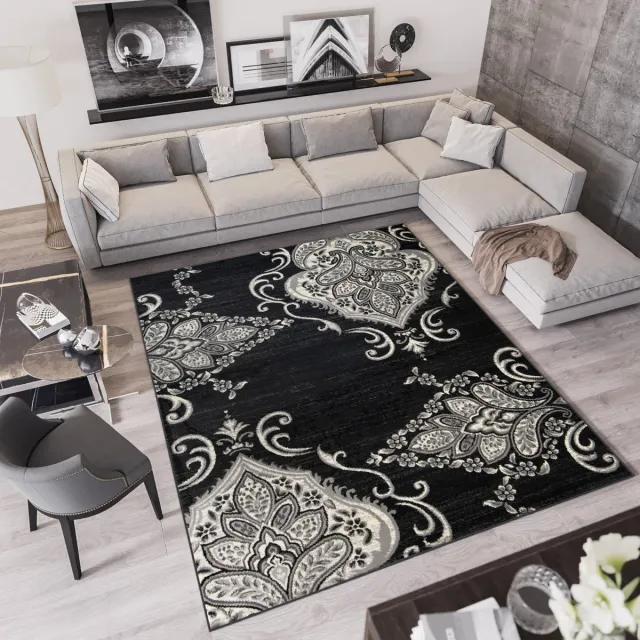 Tapiso Qmega Vloerkleed Zwart Grijs Woonkamer Tapijt Maat- 80x150