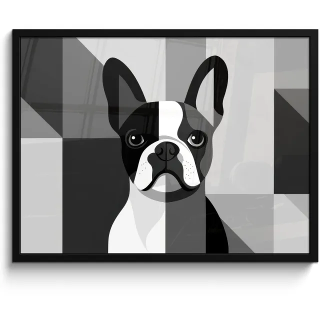 FrameYourWall Poster in lijst - Fotolijst 80x60 cm - Posters - Buldog - Zwart - Abstract - Vlakken - Posterlijst zwart - Decoratie - Wanddecoratie woonkamer - Muurdecoratie slaapkamer Buldog - Vlakken