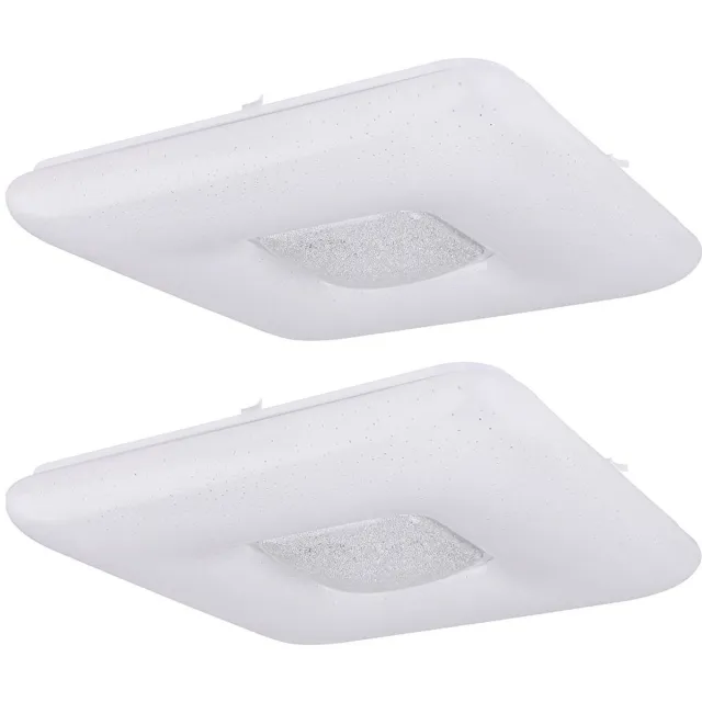 Globo Lighting LED plafondlamp sterrenhemel plafondlamp woonkamerlamp eetkamerlamp, heldere kristallen, metaal chroom, 24 W 1600lm 3000K, L x B x H 43 x 43 x 8 cm, set van 2 Wit