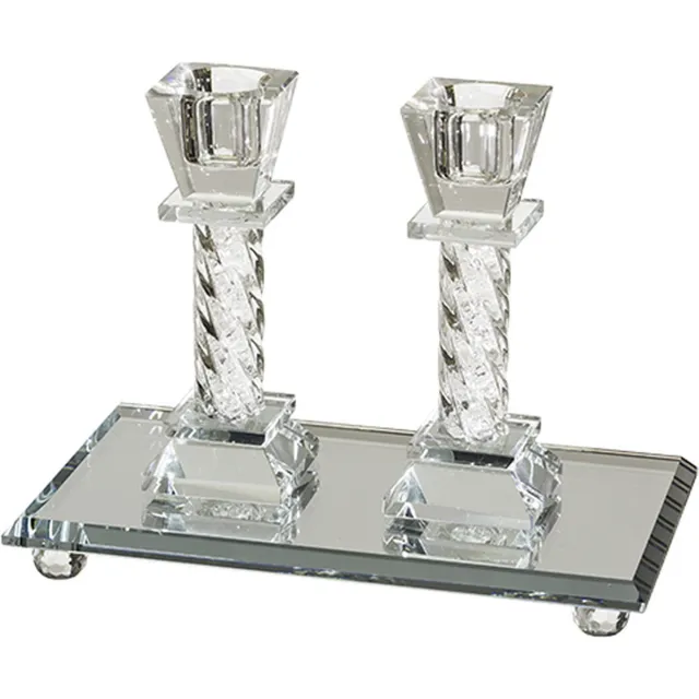 ART Crystal Elegant Candlesticks - Stones 11.5 CM With Elegant Tray 18X10 CM