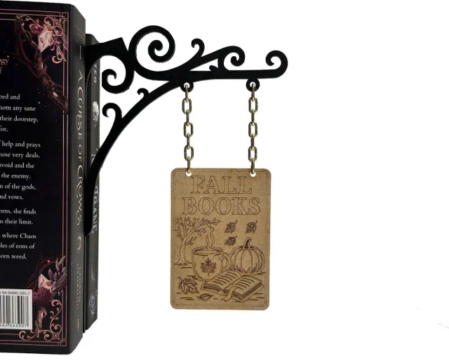 MyBookishNook Boekenbordje Fall Books – Decoratief houten boekenbordje voor boekenkast – 3mm dun – Dubbelzijdig gegraveerd – Cadeau voor boekenliefhebbers Fall - Zwart/Bruin/Goud