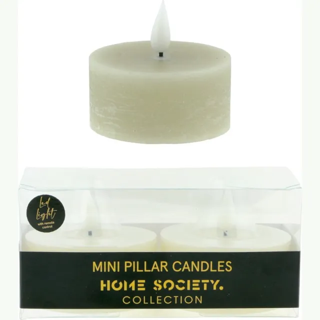 Home Society Led - Waxines - Set van 2 - Ledkaarsen - Greige - 7x7x3.5 - Inclusief afstandsbediening