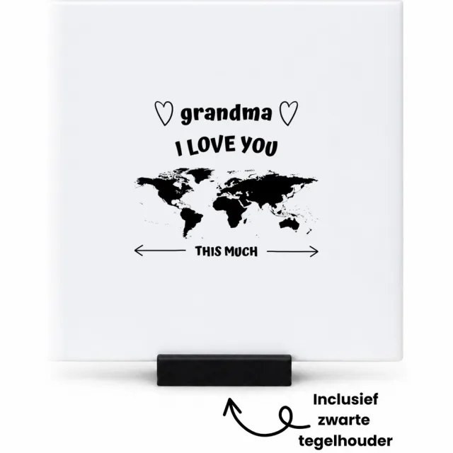 Hacebo grandma I love you this much tegeltje met tegelhouder - Oma - geweldige oma - tegeltjes met tekst - liefste oma - verjaardag - cadeau - kado - bedankje - geschenk - spreuktegels - 10.8x10.8 CM Wit