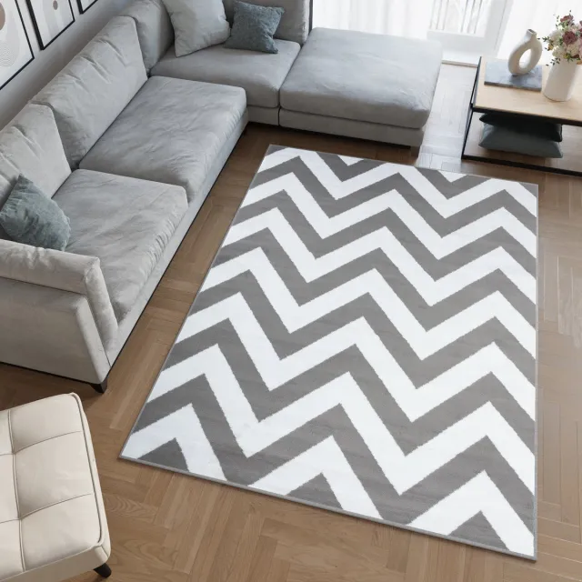 Tapiso Luxury Vloerkleed Grijs Woonkamer Modern Zigzag Tapijt Grijs Wit 5