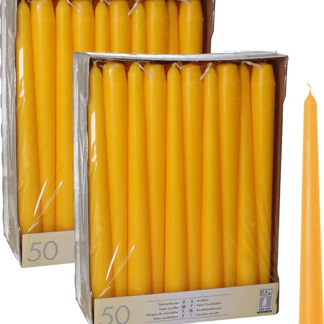 Conpax Candles 100x stuks Voordeelverpakking dinerkaarsen donkergeel - 25 cm - 7 branduren