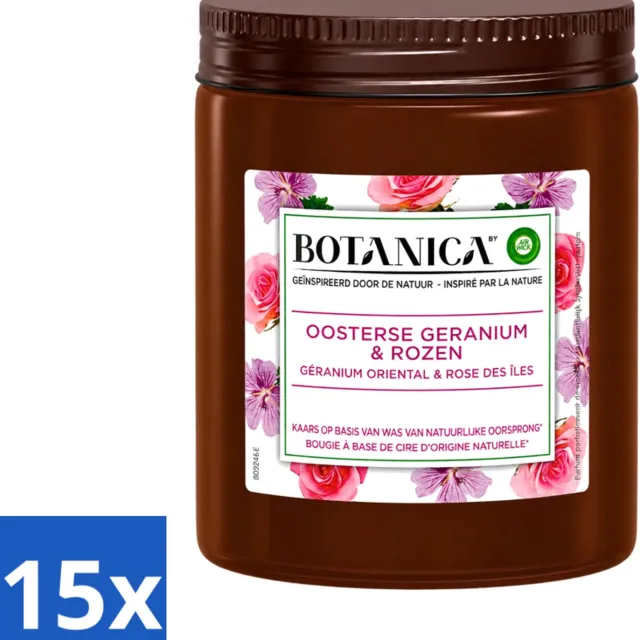 Air Wick 15 x Botanica by Air Wick - Geurkaars - Geranium & Rozen - 40 Uur Brandduur - Voordeelverpakking - 15 stuks Wit