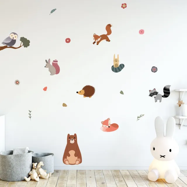 Ambiance Sticker Muurstickers - Scandinavische dieren: beer en vrienden - transparante achtergrond - 110x100cm Multi color