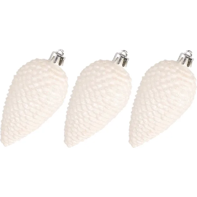 Decoris 6x stuks kunststof dennenappels kerstballen 8 cm parelmoer wit glitter - Kerstboomversiering