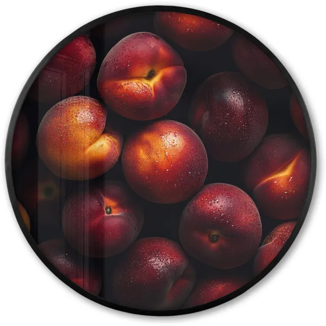 FrameYourWall Poster in lijst Rond - Fotolijst 80x80 cm - Posters - Fruit - Close up - Nectarines - Ronde posterlijst zwart - Decoratie - Wanddecoratie woonkamer - Muurdecoratie slaapkamer