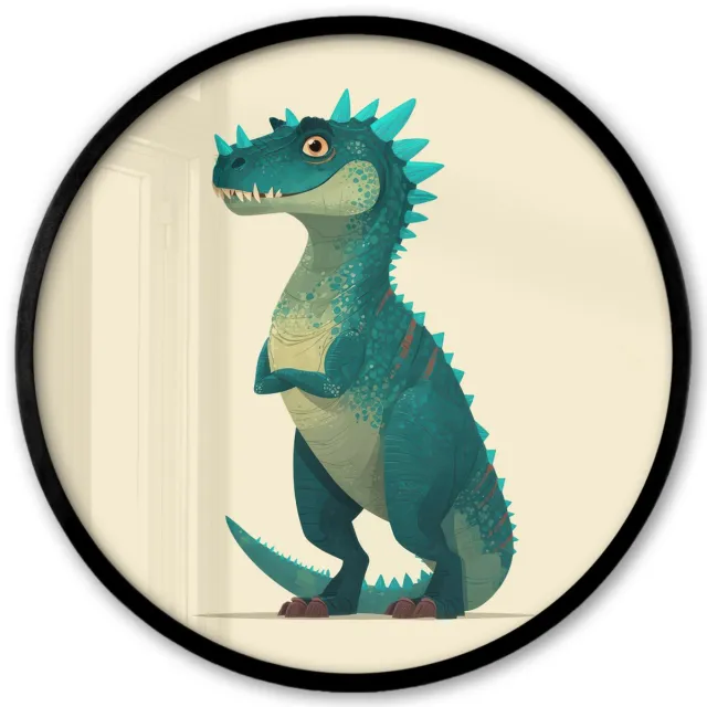 FrameYourWall Poster in lijst Rond - Fotolijst 40x40 cm - Posters - Dinosaurus - Turquoise - Stekels - Ronde posterlijst zwart - Decoratie - Wanddecoratie woonkamer - Muurdecoratie slaapkamer Dinosaurus - Stekels
