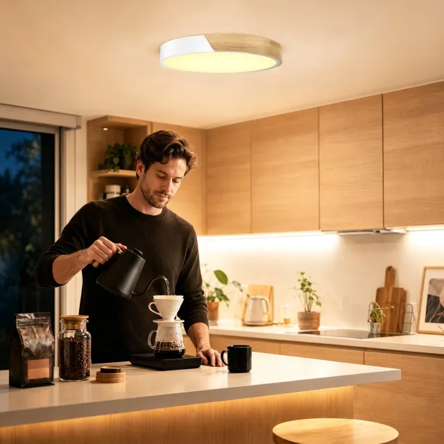 Froadp Plafondlamp hout LED-plafondlamp hout Moderne plafondlampen Ronde lampen Platte lampen Woonkamerlamp Slaapkamerlamp Lamp hout voor hal Keuken Lounge Balkon - Wit frame - 60W Warm wit licht 60W Wit Warm licht