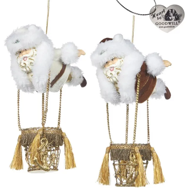Goodwill Hanger - Kerstman met ballonmandje 13,33 cm (set van 2 stuks) Wit