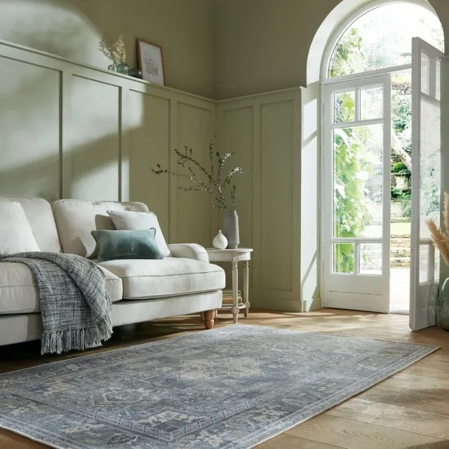 flycarpets Vintage Vloerkleed - Windsor Traditioneel - Laagpolig - Medaillon - Groen - 160x230 cm Blauw