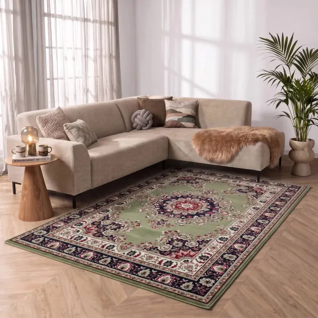 flycarpets Klassiek Groen Vloerkleed Tabriz - Oosters motief - Perzisch Tapijt - 80x150 cm