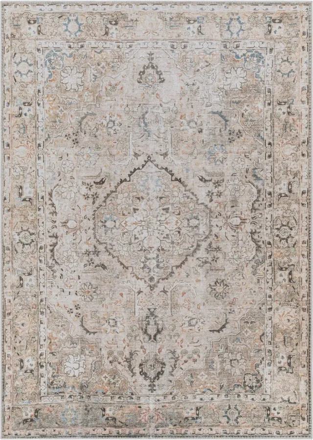 Surya Clara vloerkleed wasbaar oosters vintage taupe blauw