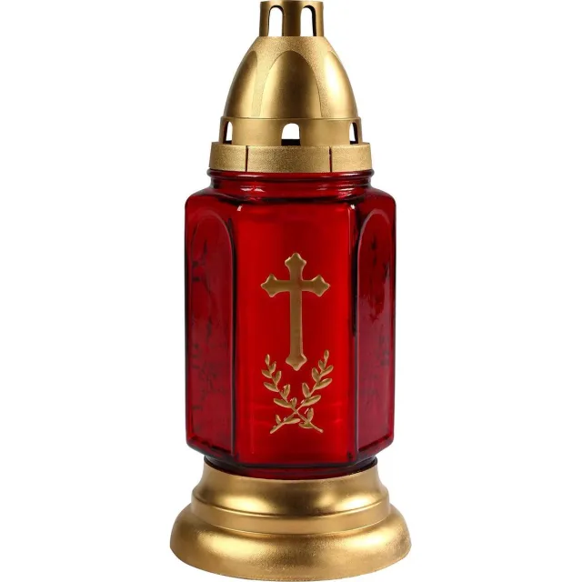Cosy&Trendy Grafkaars - 3 dagen brandtijd - gedenklicht met deksel - rood/goud - 11 x 24 cm - herdenkingslichten