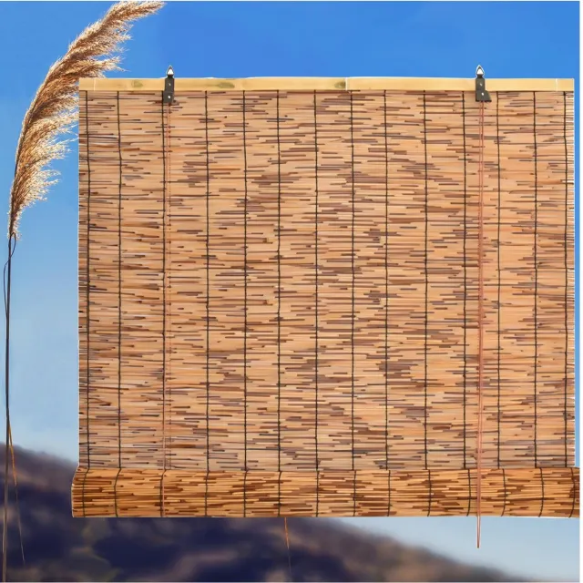 Famanu Rieten privacy gordijn voor zonwering en lichtfiltering, van natuurlijk riet, 1 stuk, afmeting 140 x 170 cm, voor balkon of als inkijkbescherming wit
