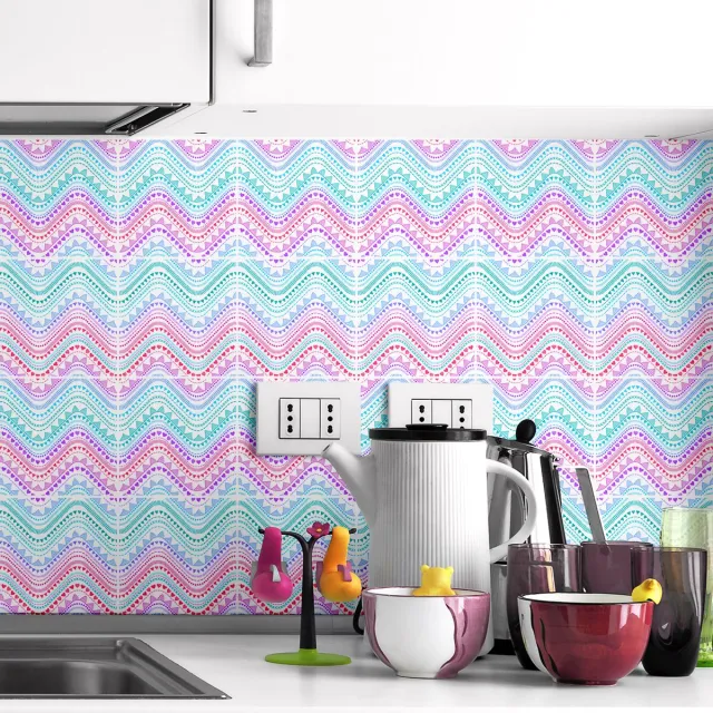 Ambiance Sticker Zelfklevende muurtegelstickers voor keuken en badkamer - 24 etnische satijnen tegelstickers - 24 stickers 10x10cm Multi color