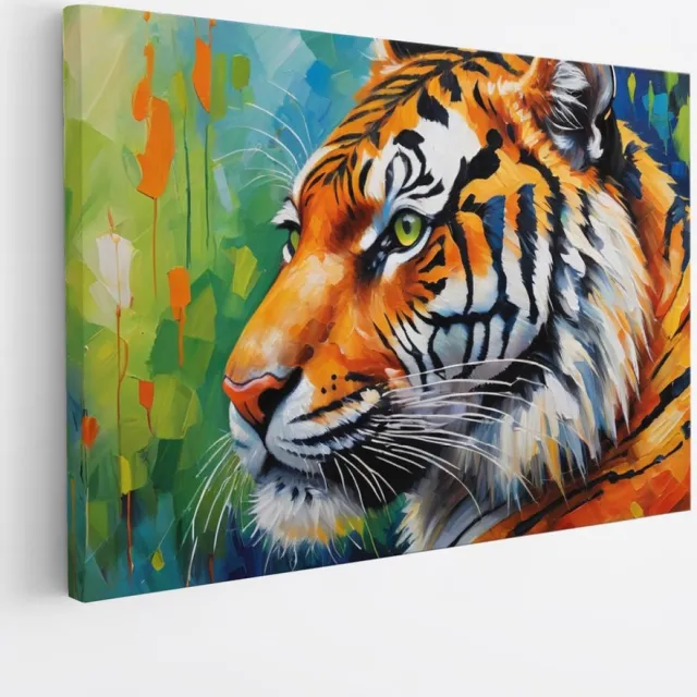 Saammp Canvas Schilderij - Kleurrijke Tijger - Dieren - Abstract - 50x40 - Foto op canvas - Wanddecoratie - muurdecoratie Woonkamer - Slaapkamer decoratie - Canvas Print Multicolor