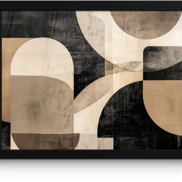 FrameYourWall Poster in lijst - Fotolijst 40x30 cm - Posters - Abstract - Vormen - Modern - Beige - Posterlijst zwart - Decoratie - Wanddecoratie woonkamer - Muurdecoratie slaapkamer