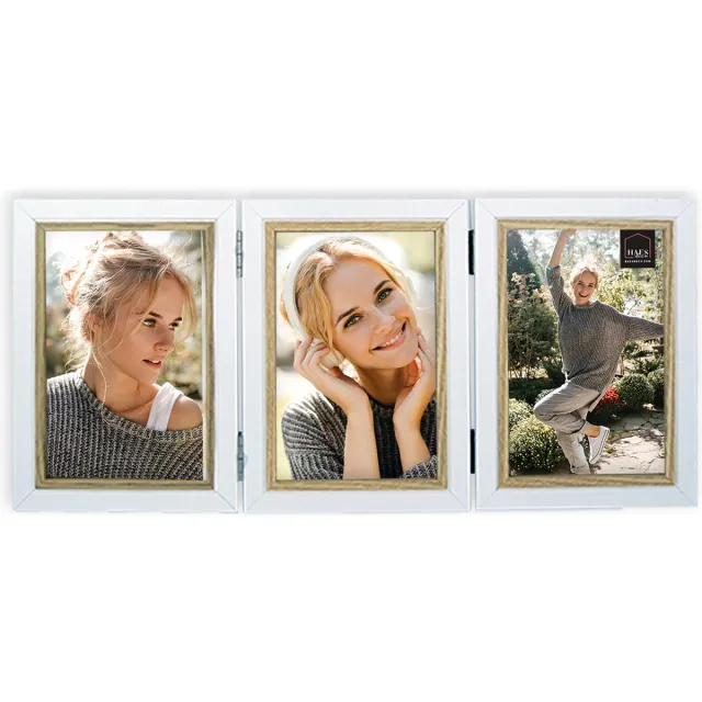 HAES deco Houten Fotolijst Triple Fevik in wit met bruin voor 3 foto's 10x15 - TP11215 Multicolor