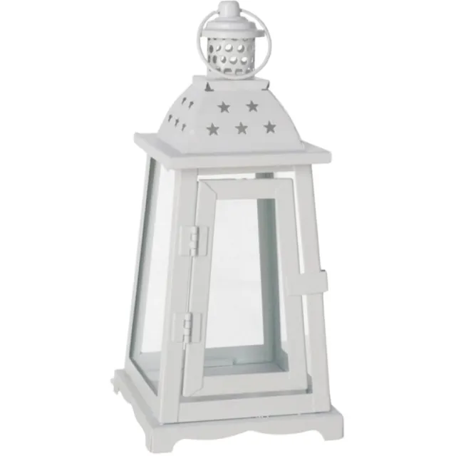 IBERGARDEN Ambiance Lantaarn / windlicht Terassa - wit - metaal - sfeerverlichting - 12 x 26 cm - voor binnen en buiten