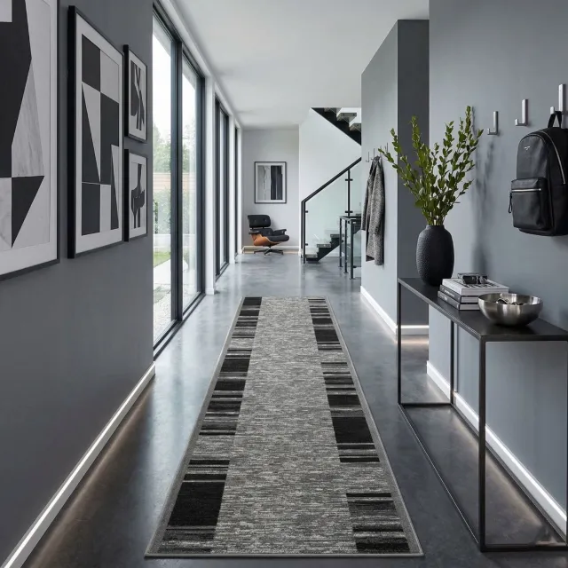 Floordirekt Tapijt Loper Navona - Loper voor Keuken, Hal & Woonkamer - Fijn Lusjes Tapijt - Antislip & Antistatisch - Moderne Hal Tapijt - Grijs/Antraciet - 80 x 200 cm