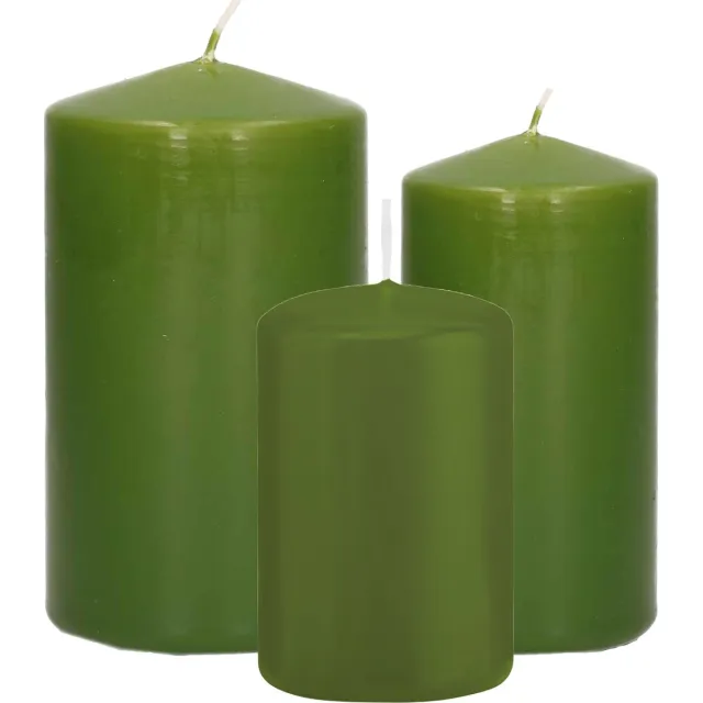 Trend Candles Stompkaarsen set 3x stuks olijfgroen 8-10-12 cm Donkergroen
