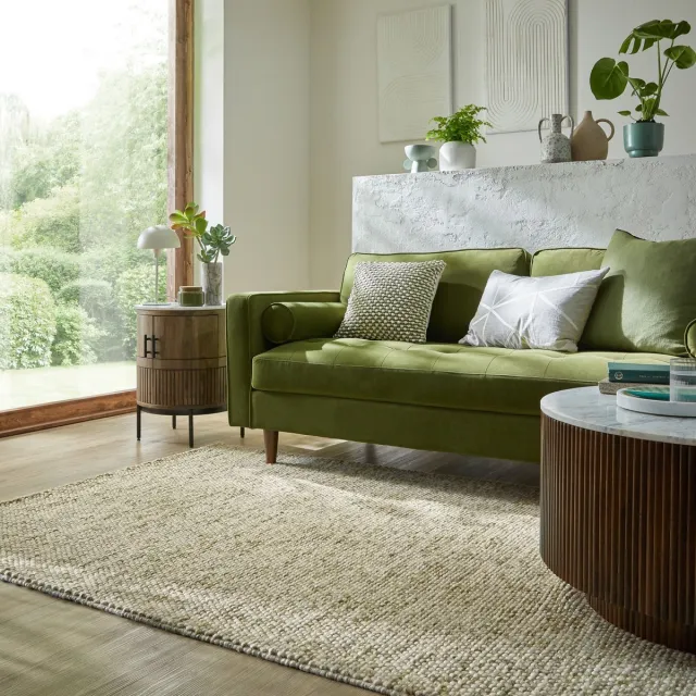 flycarpets Minerals Uni vloerkleed - Laagpolig - Wol - Bolletjes Modern - Groen